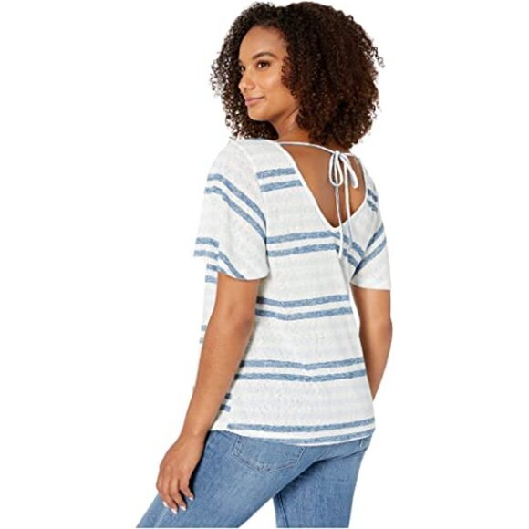 BOBEAU Collection BNWT Flutter Sleeve Blue Stripe Dress - Picture 2 of 8